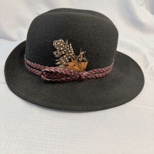 Lancaster Don Anderson Black Felt Fedora Hat Feather Braided Band Size 7